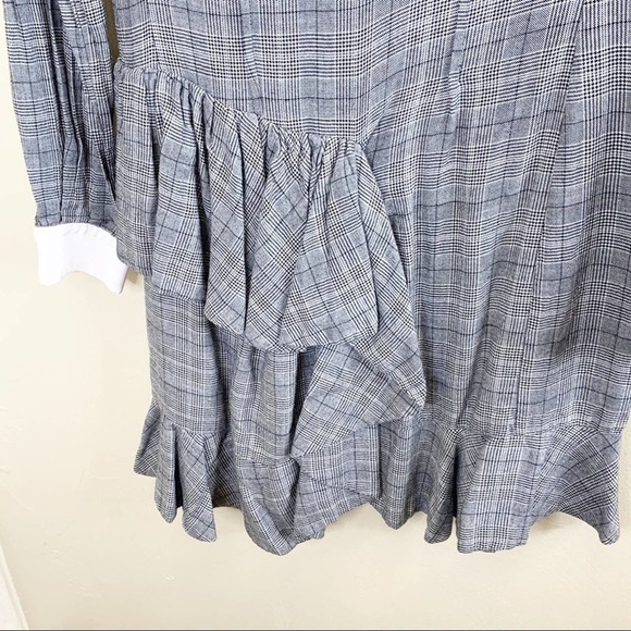 Petersyn Grey Plaid Collared Long Sleeve Ruffle Carter Dress Size L - Picture 6 of 11
